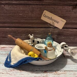 Vintage Enamelware Metal Chamberstick White Candle Holder Vignette Bundle